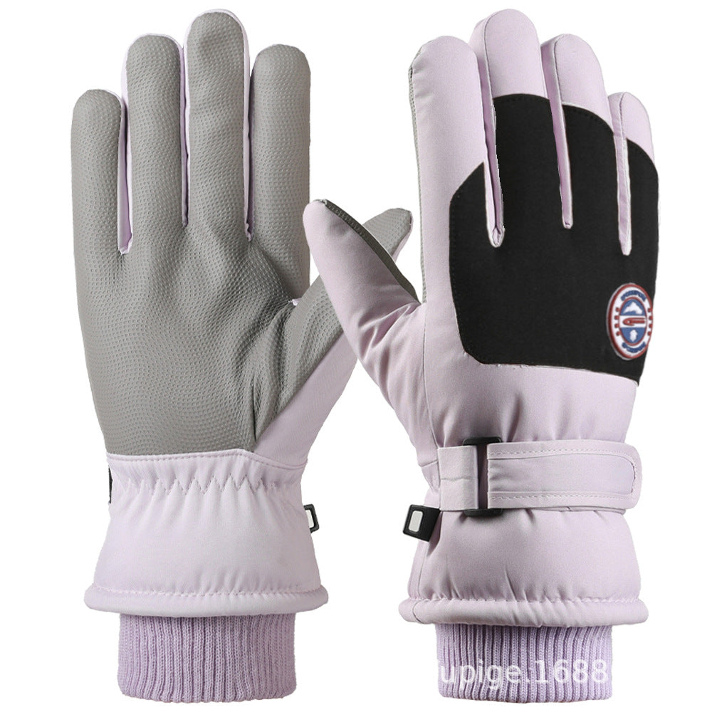 Ski gloves women's winter velvet outdoor cycling and mountaineering thickened waterproof, windproof and cold-proof warm gloves