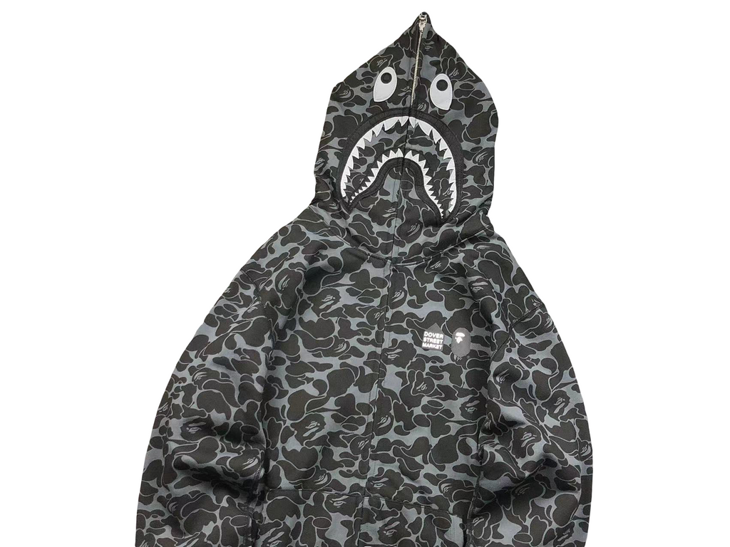 BAPE x Dover Street Market Camo Shark Full Zip Hoodie Black